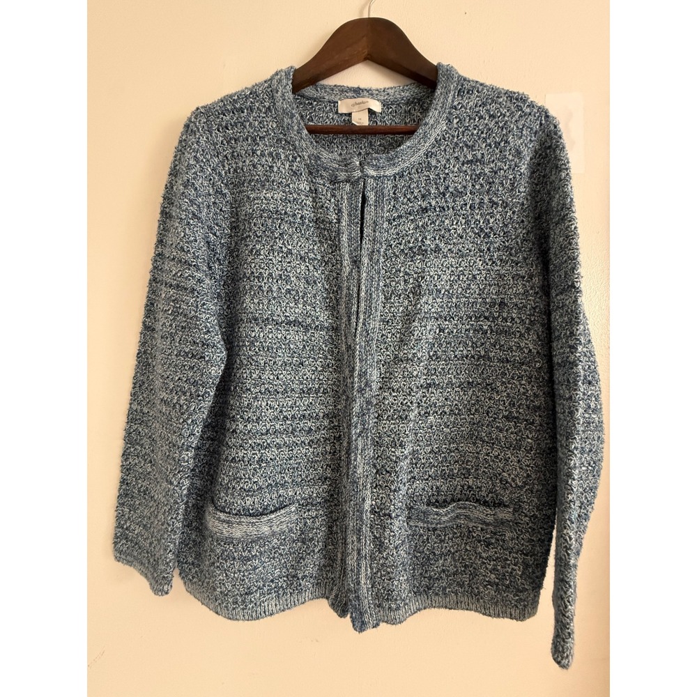 CJ Banks Womens Blue Marled Knit Open Front Cardigan Sweater Plus 1X Pockets